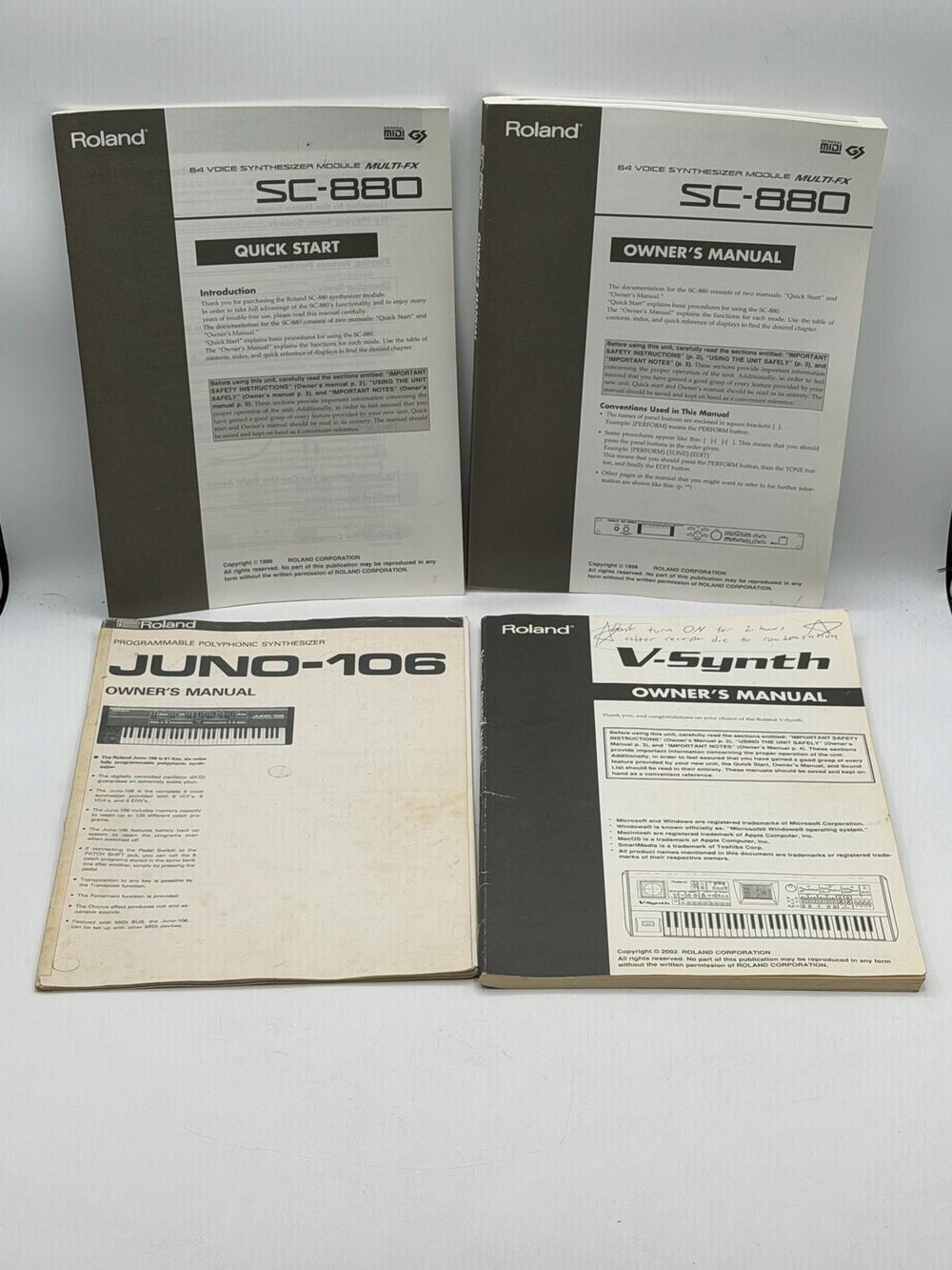 Roland Manuals Lot: SC-880, Juno-106, V-Synth (Set of 4)